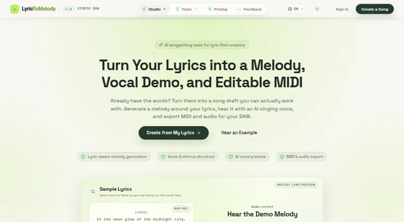 The LyricToMelody AI homepage