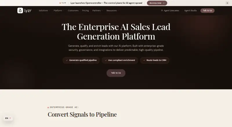Lyzr AI Sales Lead Generation's website