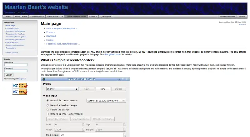 SimpleScreenRecorder's website