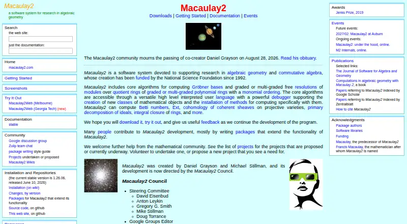 The Macaulay2 homepage