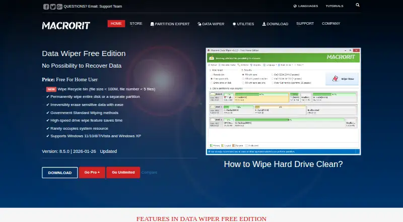 The Macrorit Data Wiper homepage