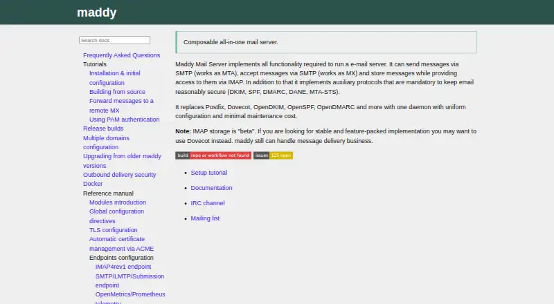 Maddy Mail Server's website