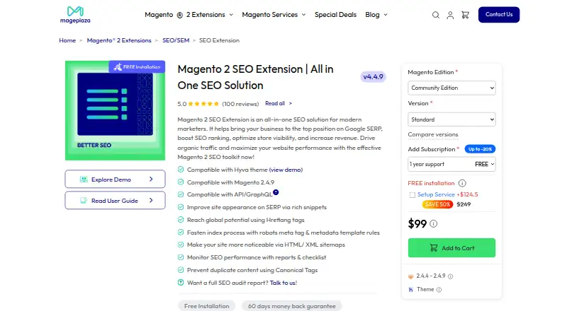 Mageplaza SEO Extension's website
