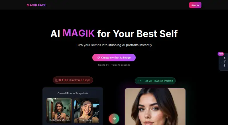 The MagikFace homepage
