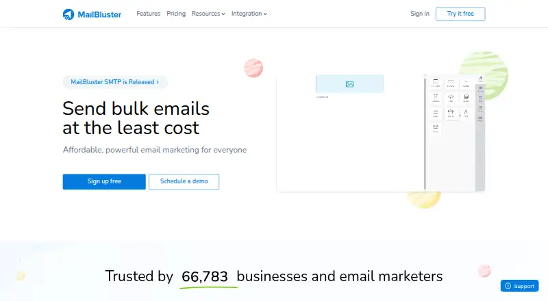 The MailBluster homepage