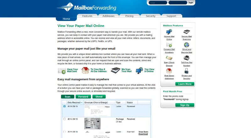 Mailbox Forwarding's website