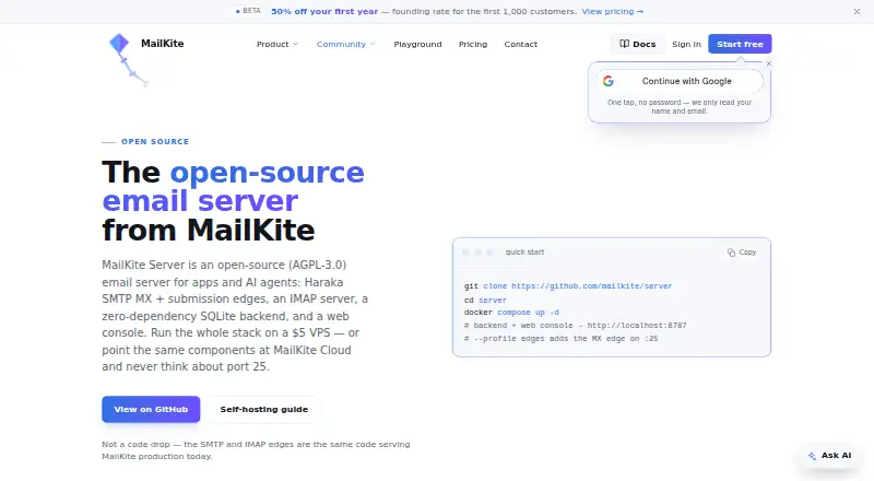 MailKite Server's website
