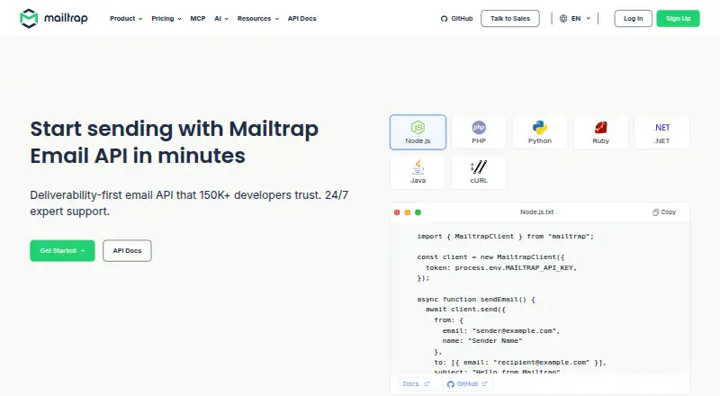 Mailtrap Email Sending's website