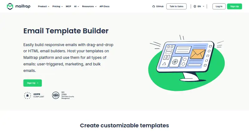 Mailtrap Email Template Builder's website