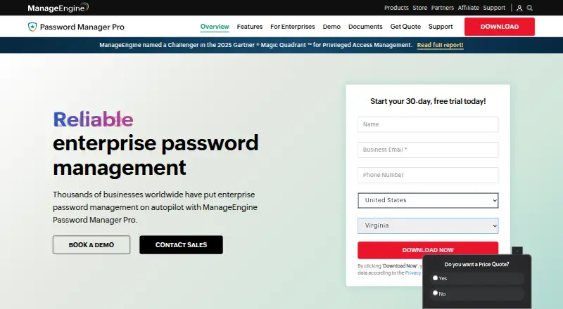 ManageEngine Password Manager Pro's website