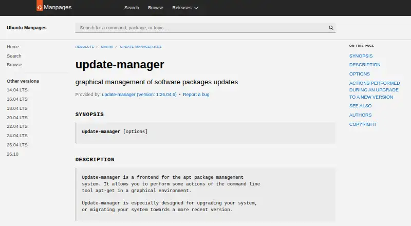 The Ubuntu Update Manager homepage