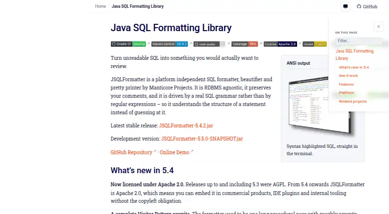 JSQLFormatter's website