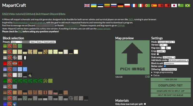 MapartCraft's website