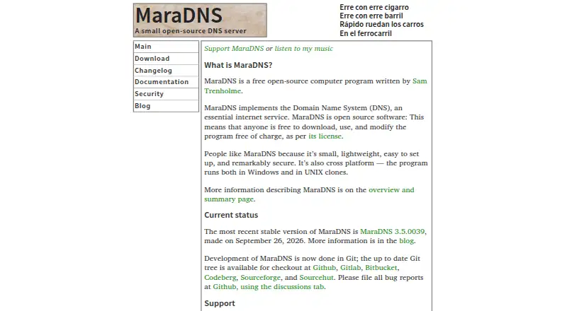 MaraDNS's website