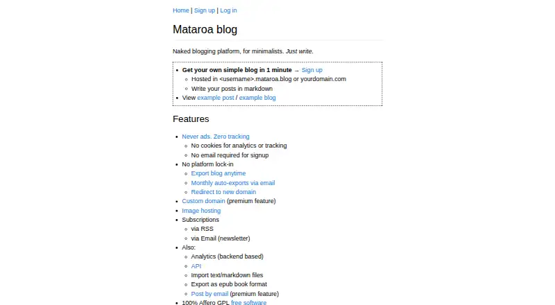 The Mataroa homepage