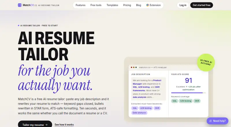 MatchCV's website