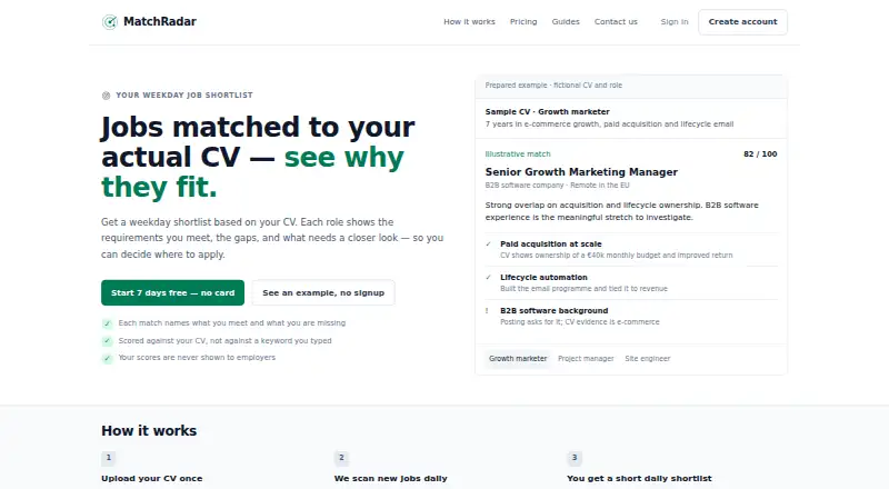 MatchRadar's website