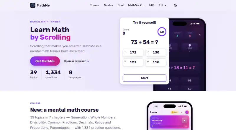 The MathMe homepage