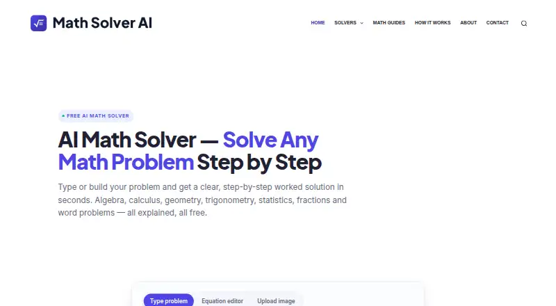 The Math Solver AI homepage