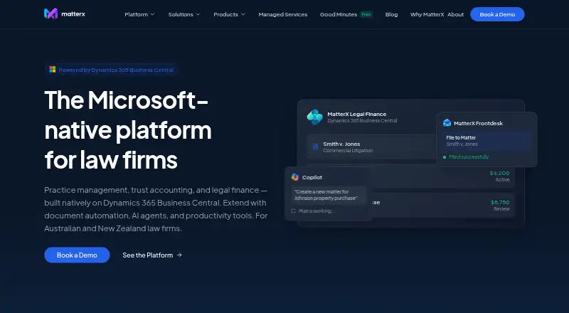 The MatterX Legal Finance homepage