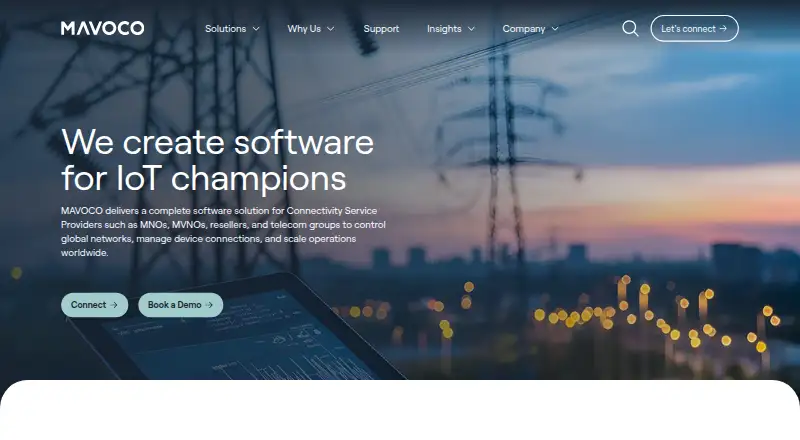 MAVOCO Connectivity Management Platform's website