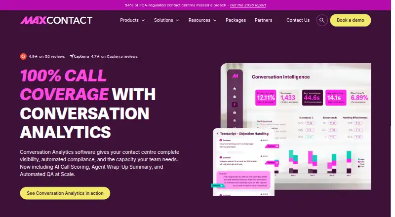 MaxContact Conversation Analytics's website