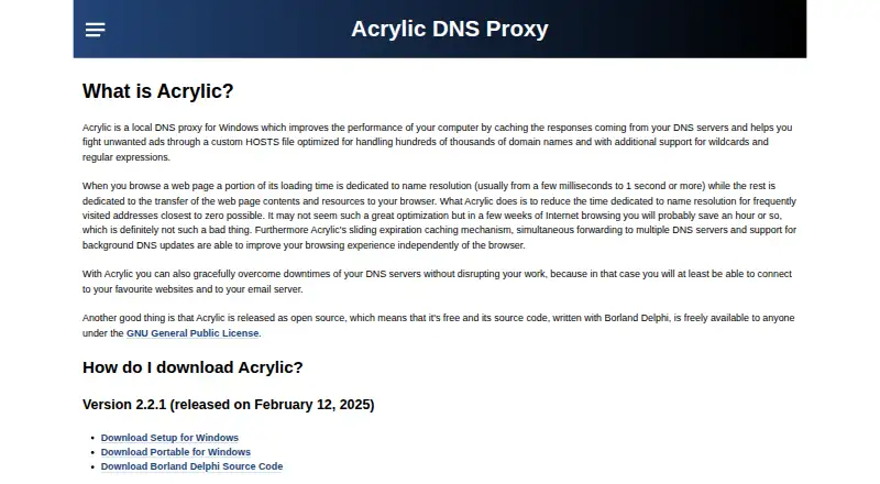 Acrylic DNS Proxy's website