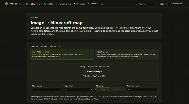 mc-api Map Art Converter's website