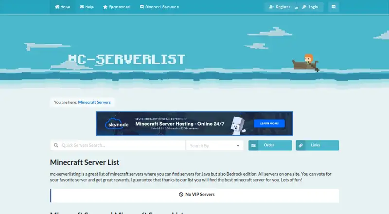 MC Server Listing's website
