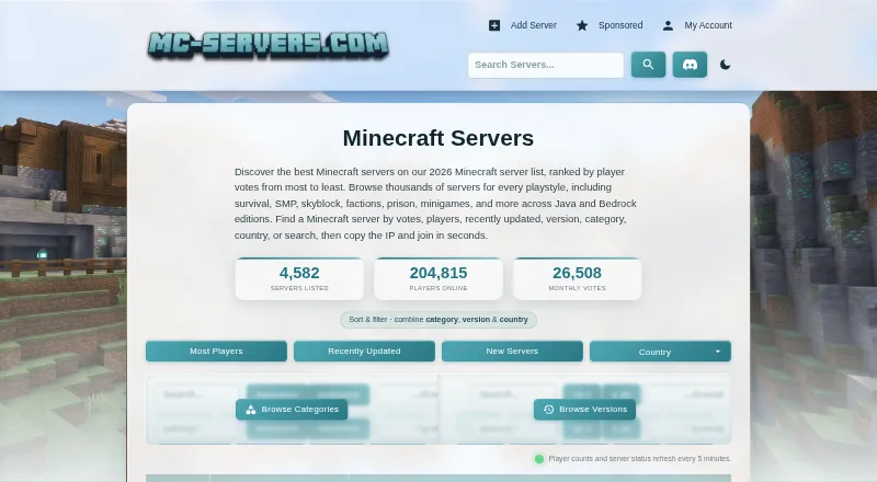 MC Servers's website