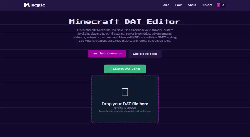 Mcgic Minecraft DAT Editor's website