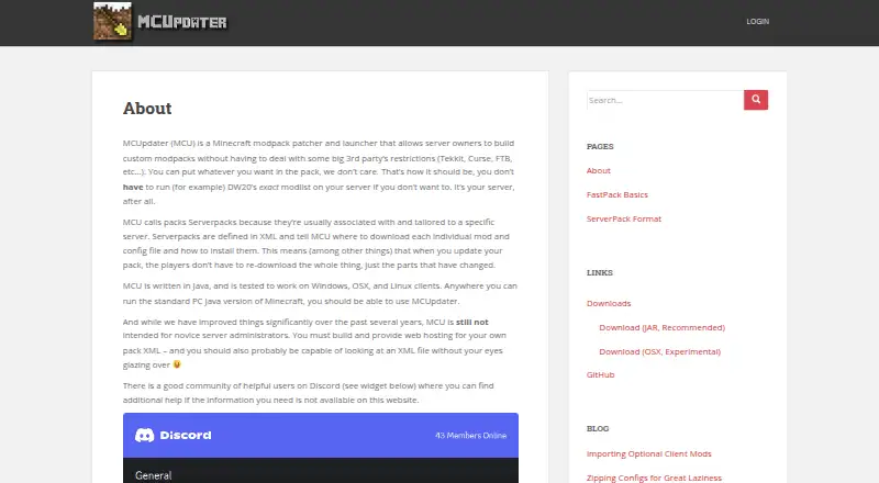 The MCUpdater homepage