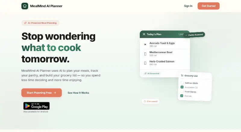 MealMind AI Planner's website