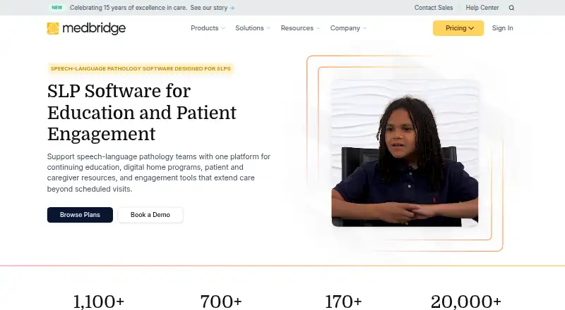 Medbridge SLP Software's website