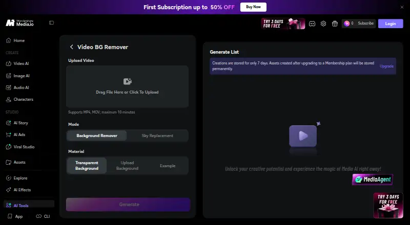 Media.io Video Background Remover's website