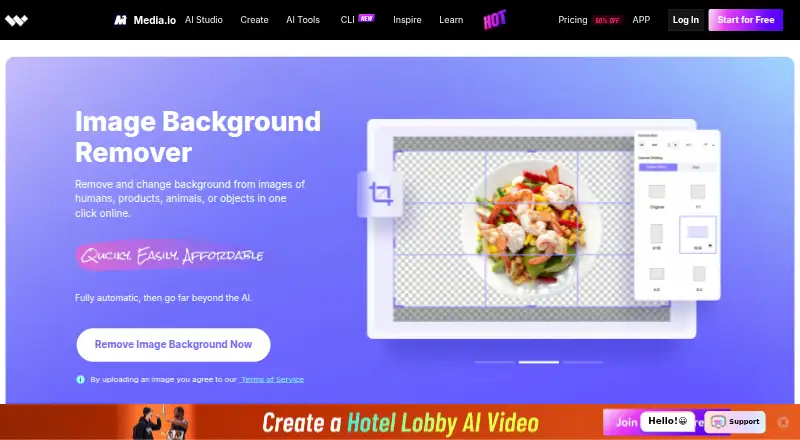 The Media.io Background Remover homepage