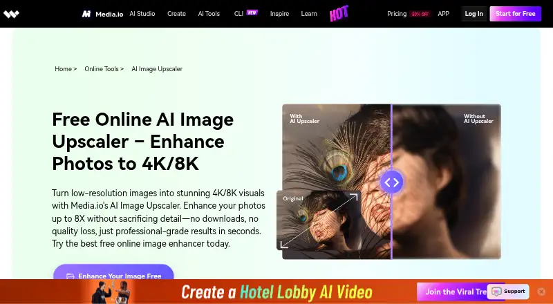 The Media.io AI Image Upscaler homepage