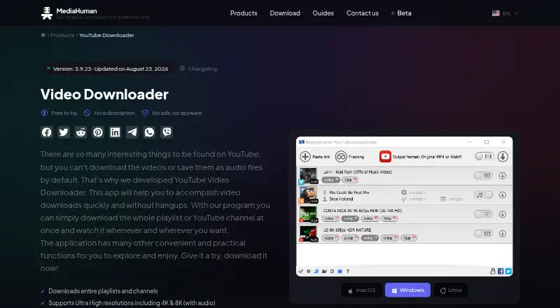 MediaHuman YouTube Downloader's website