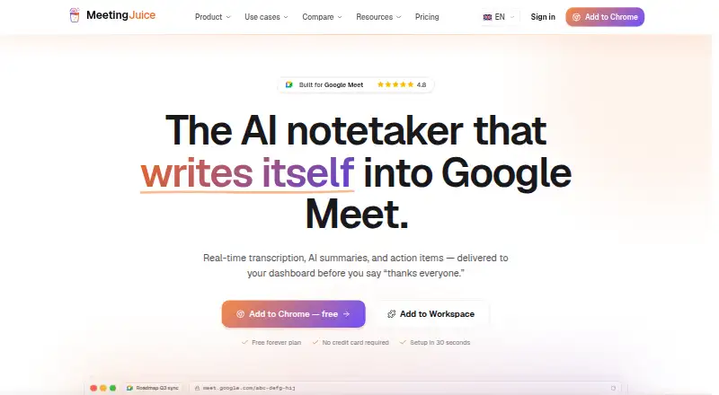 The MeetingJuice homepage