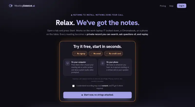 The MeetingSidekick homepage