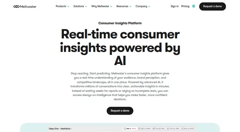 The Meltwater Consumer Insights homepage