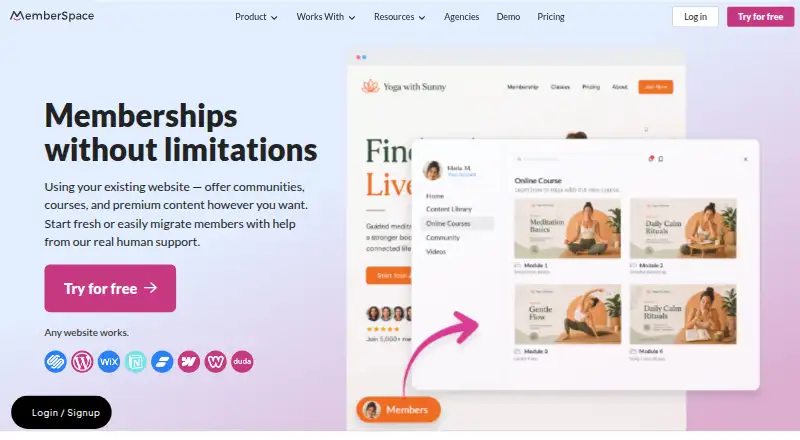 MemberSpace's website