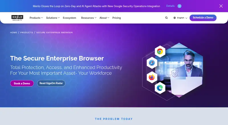 Menlo Secure Enterprise Browser's website