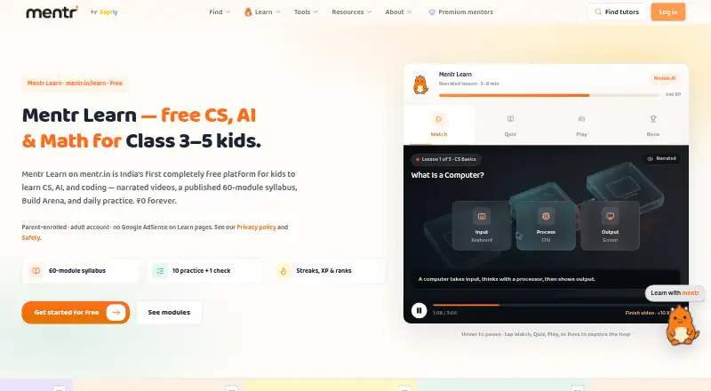 Mentr Learn's website