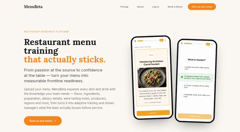 The MenuBeta homepage