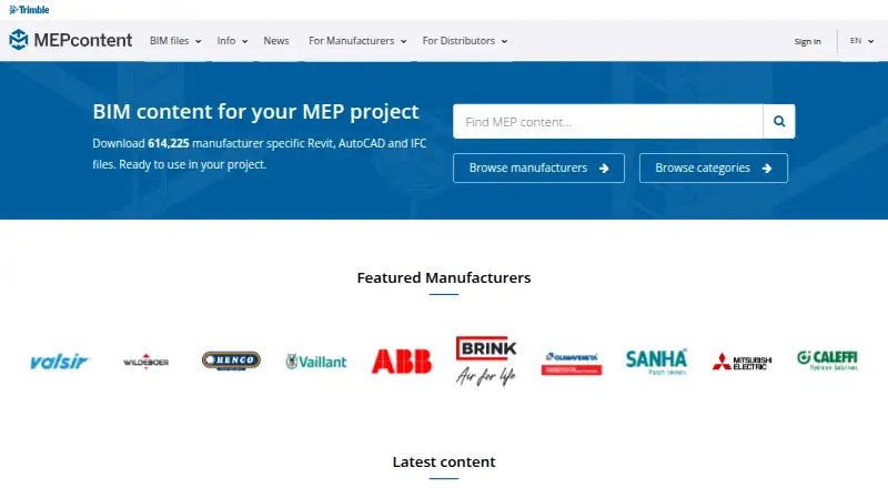 Trimble MEPcontent's website