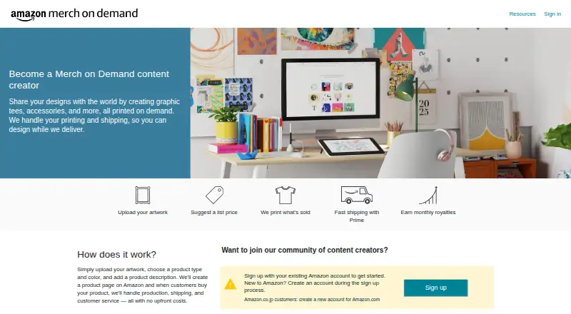 Amazon Merch on Demand's website