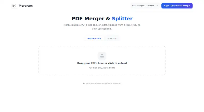 Mergram PDF Merger & Splitter's website