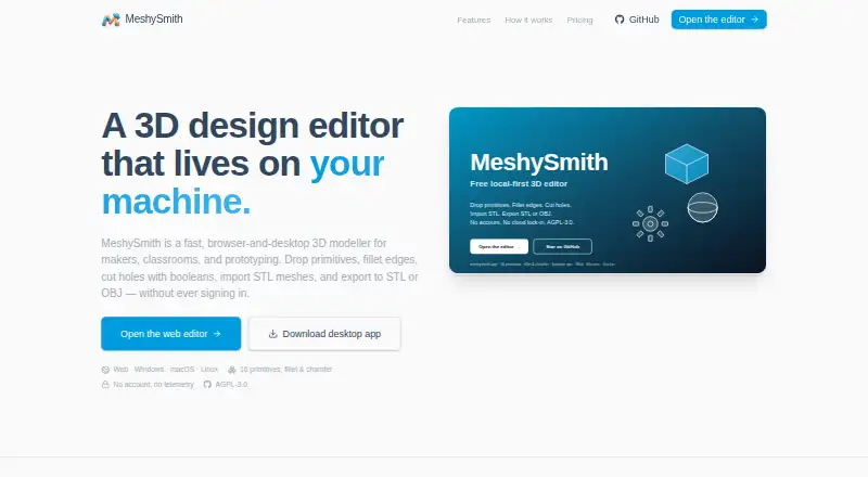 The MeshySmith homepage