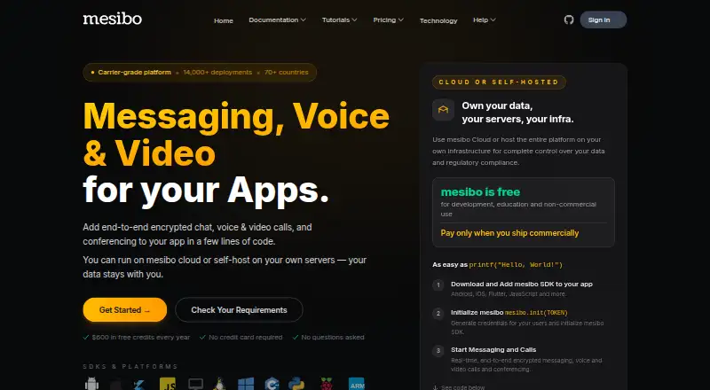 mesibo's website